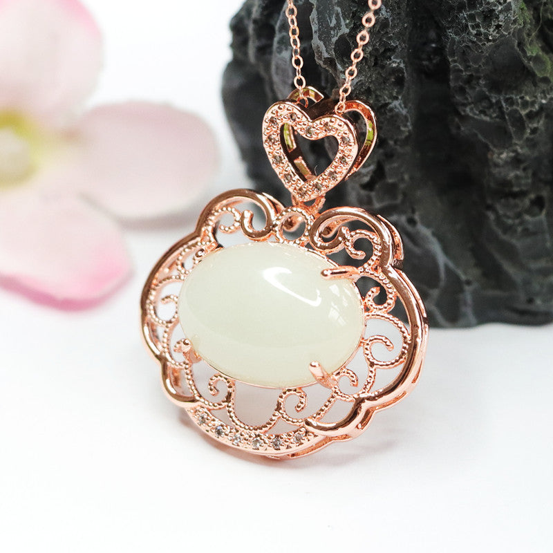 Hetian Jade Ruyi Cloud Hollow Love Zircon Necklace