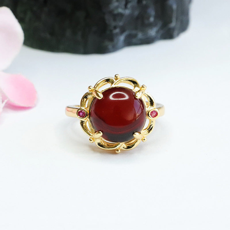 Elegant Hollow Flower Beeswax Amber Women's Ring