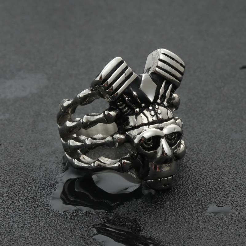 Punk-Inspired Titanium Steel Skull Ring for Men - Vintage Tribal Skeleton Design