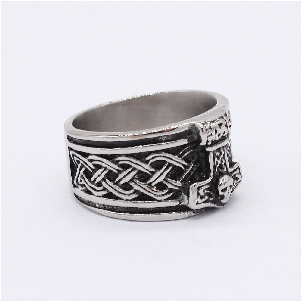 Retro Viking Pirate Thor Hammer Titanium Steel Ring for Men