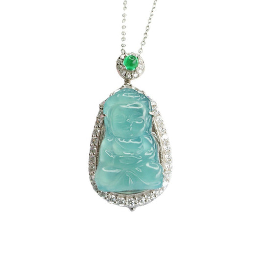 Baby Buddha Jade Necklace with Zircon Accents