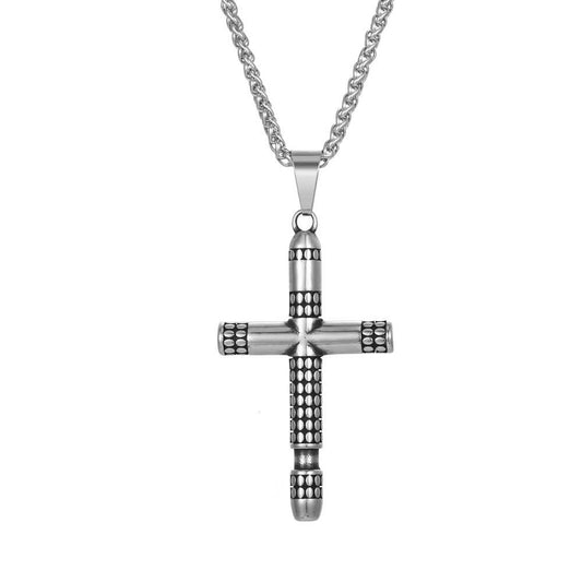 Titanium Steel Retro Cross Pendant Necklace for Men with Polka Dot Prayer Design