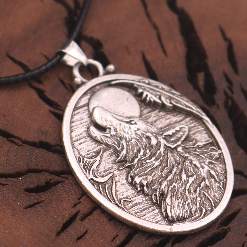 European and American Fashion Men's Zinc Alloy Wolf Howl Pendant Necklace