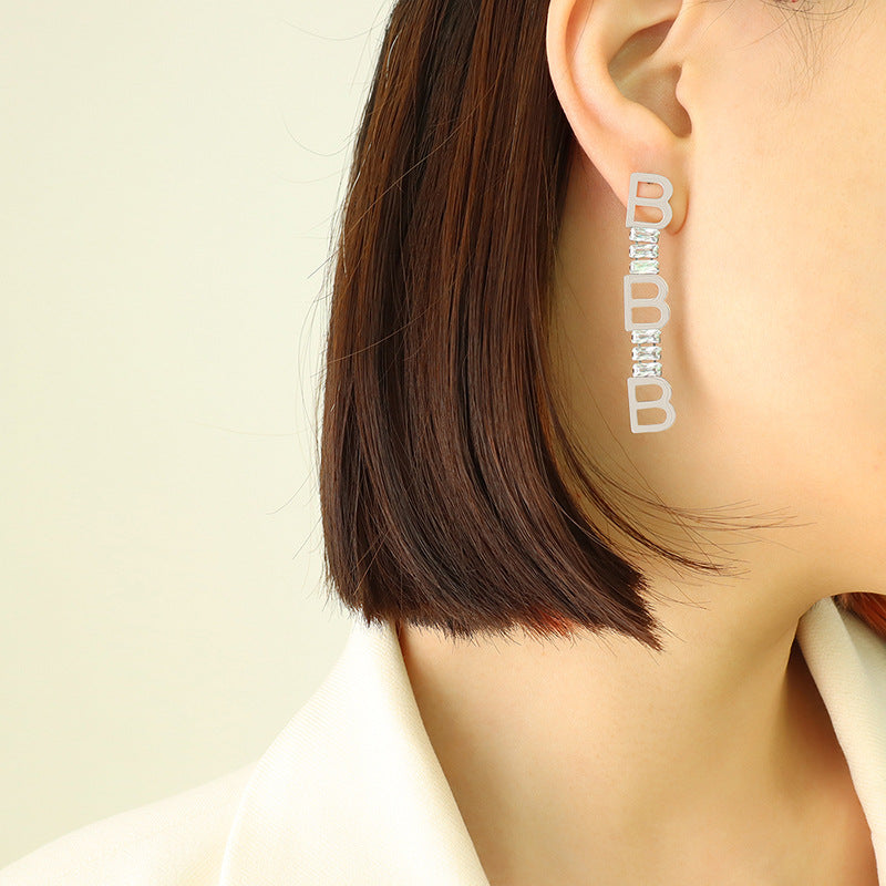 Geometric Letter Zircon Earrings - Chic and Minimalistic