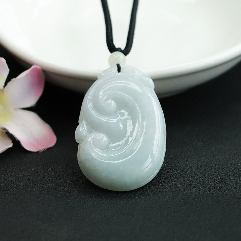 Grade A Ruyi Pendant with Natural Jade and Sterling Silver Craftsmanship