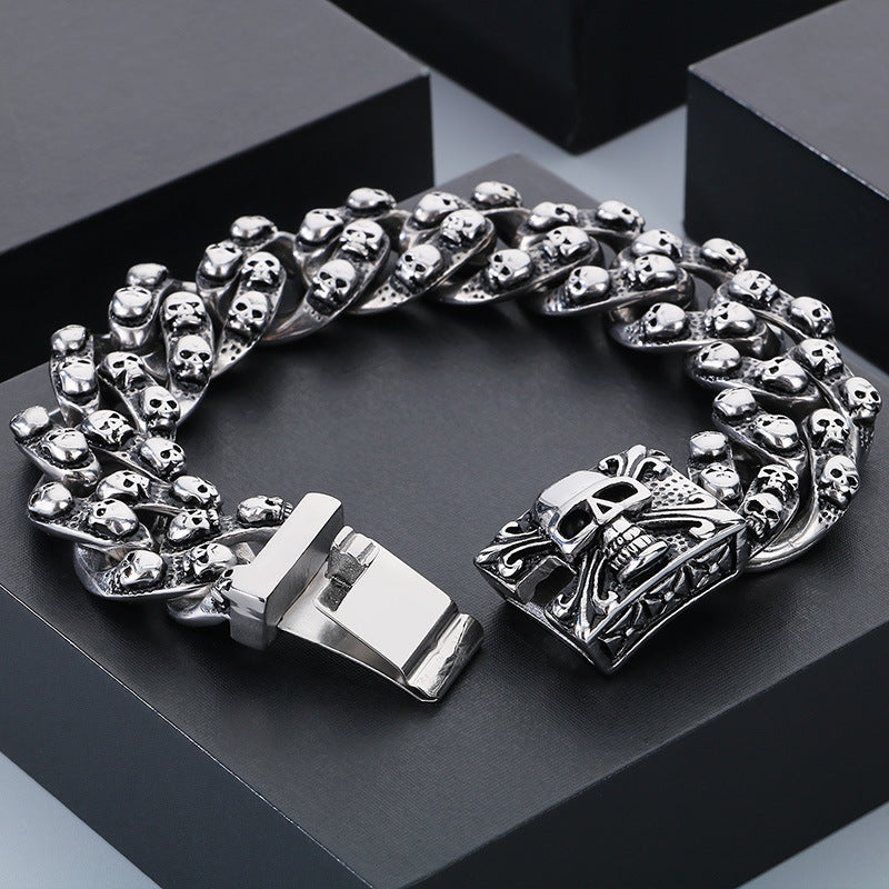 Bold Retro Skull Titanium Steel Bracelet for Men - Rock Punk Ghost Head Design