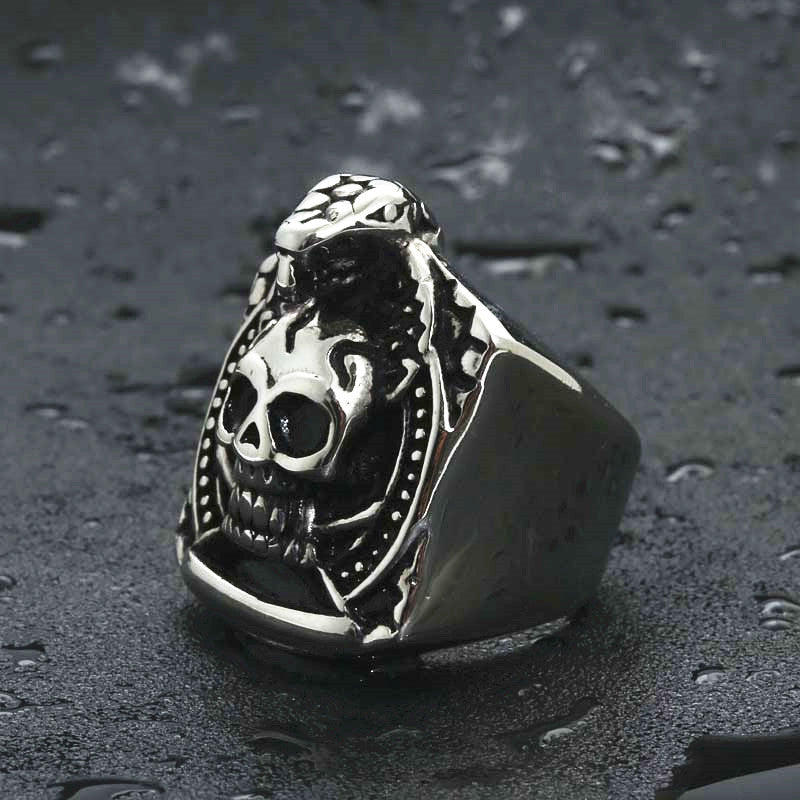 Punk-Inspired Titanium Steel Skull and Snake Rings for Men - Retro Hipster Jewelry Collection