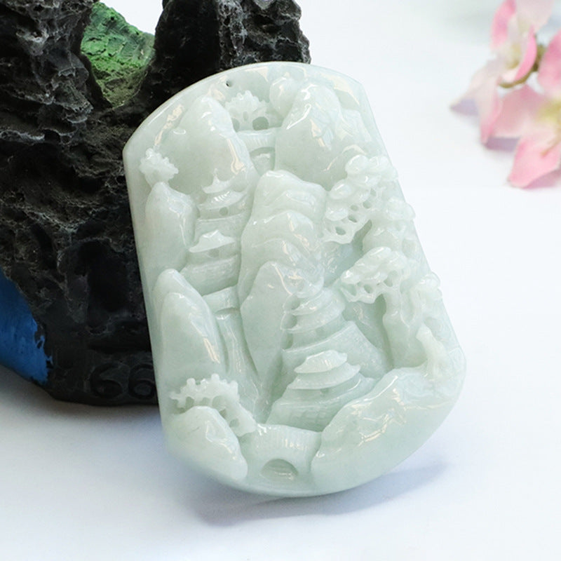 Jade Landscape Sculptured Pendant from Myanmar's Planderful Collection