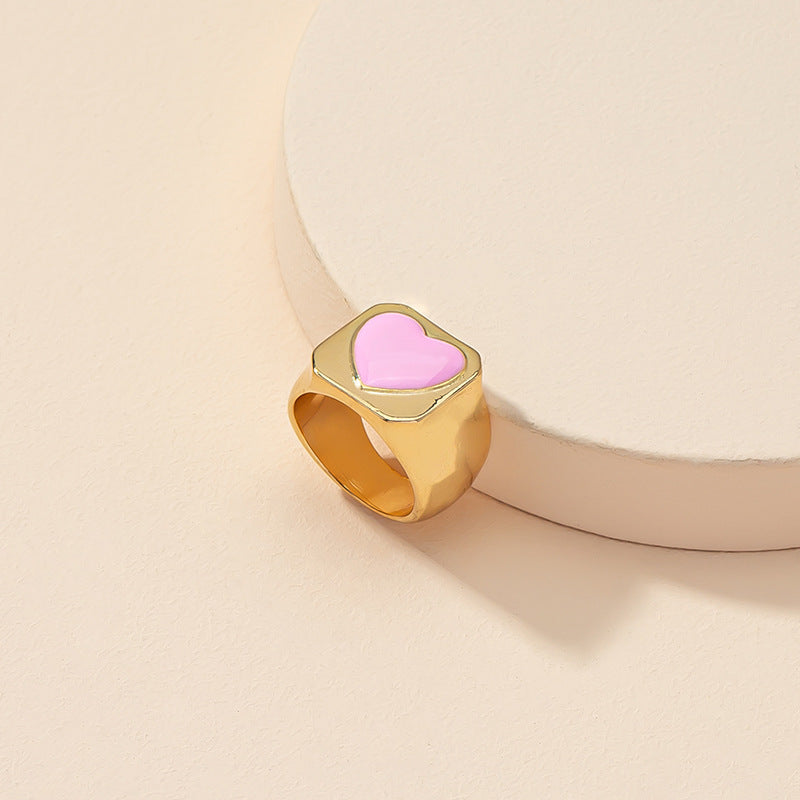 Heartfelt Pink Love Droplet Oil Ring - Dainty Internet Red Gold Ring