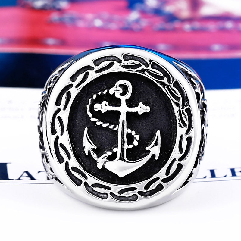 Personalized Titanium Steel Men's Anchor Ring - Wholesale Cross-Border Stainless Steel Jewelry