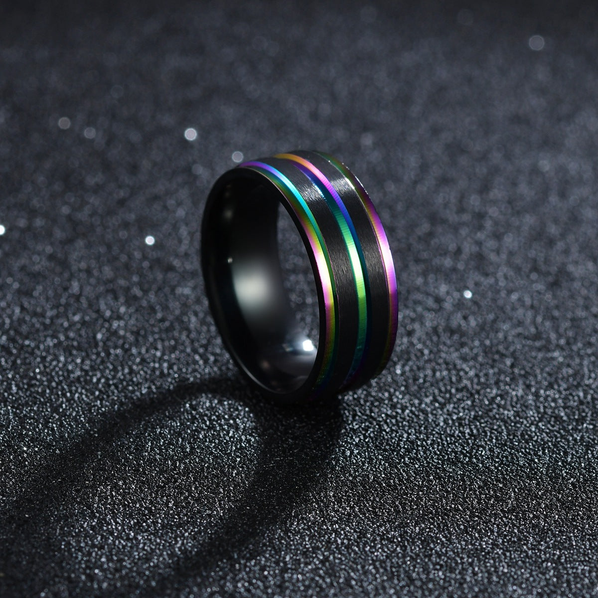 Black Titanium Steel Men's Ring - Matte Two-Tone Stainless Steel Jewelry