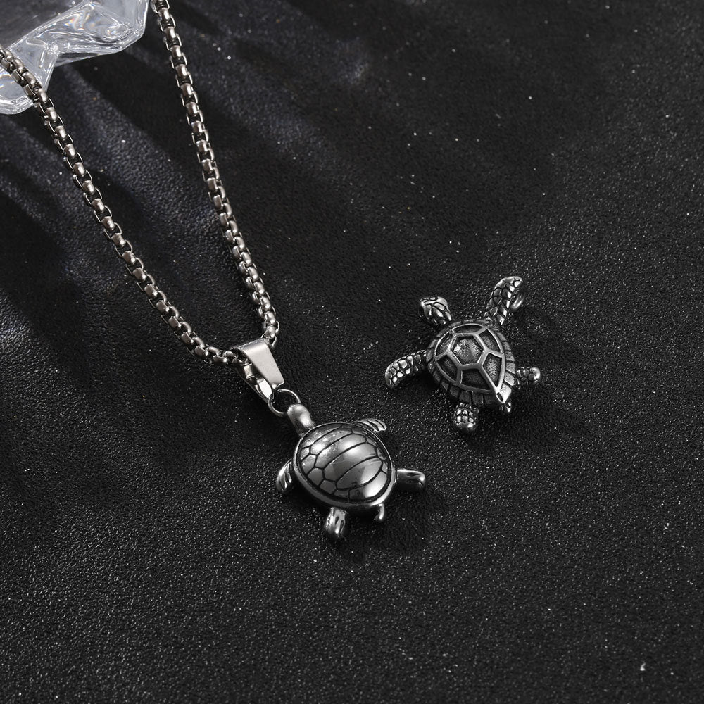 Elegant Titanium Steel Turtle Pendant Necklace - Unique Keychain Jewelry for Men