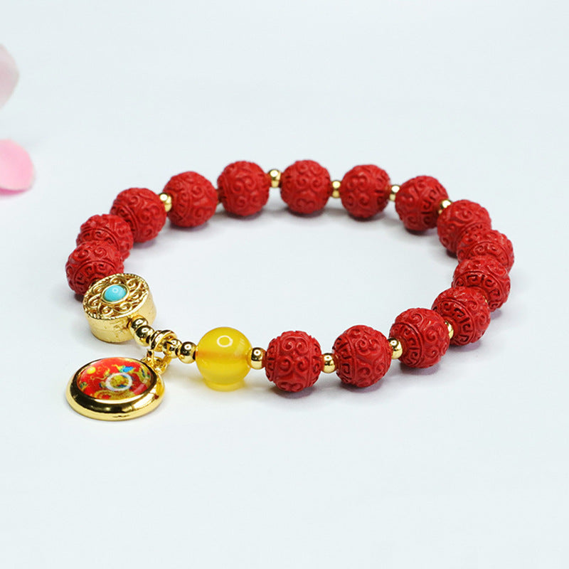 Cinnabar Bracelet with Red Sand Emblem Bead Bracelet and Female Ethnic Style