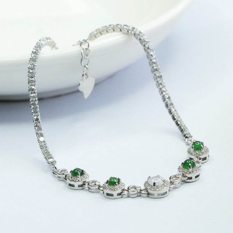 Sterling Silver Bracelet with Ice Green Jadeite Insets