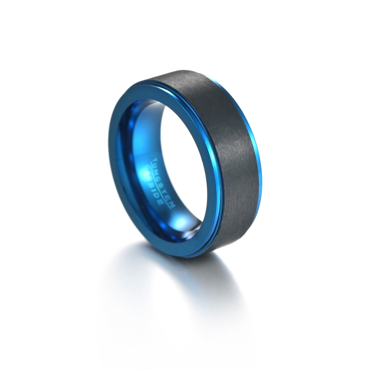 Men's Custom Tungsten Carbide Ring - Black & Blue Electroplated - Wholesale Jewelry