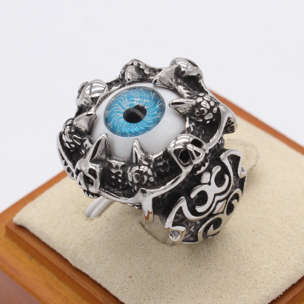 Devil Blue Eye Titanium Steel Ring for Men