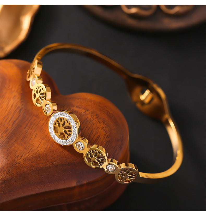 Zircon-Embellished Tree of Life Gold-Plated Bracelet By Planderful