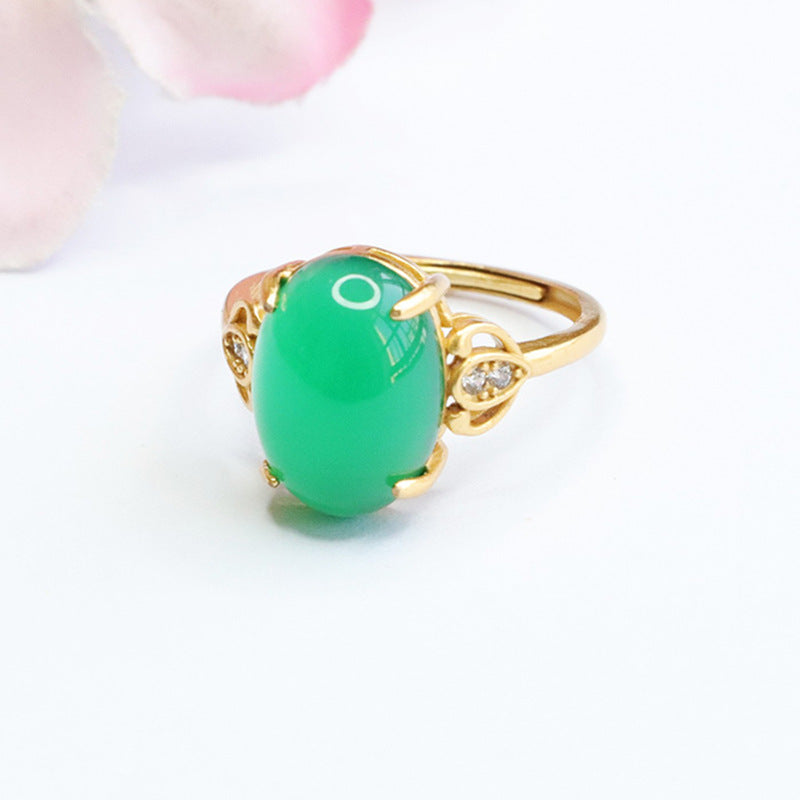 Green Chalcedony Zircon Vintage Ring with Sterling Silver