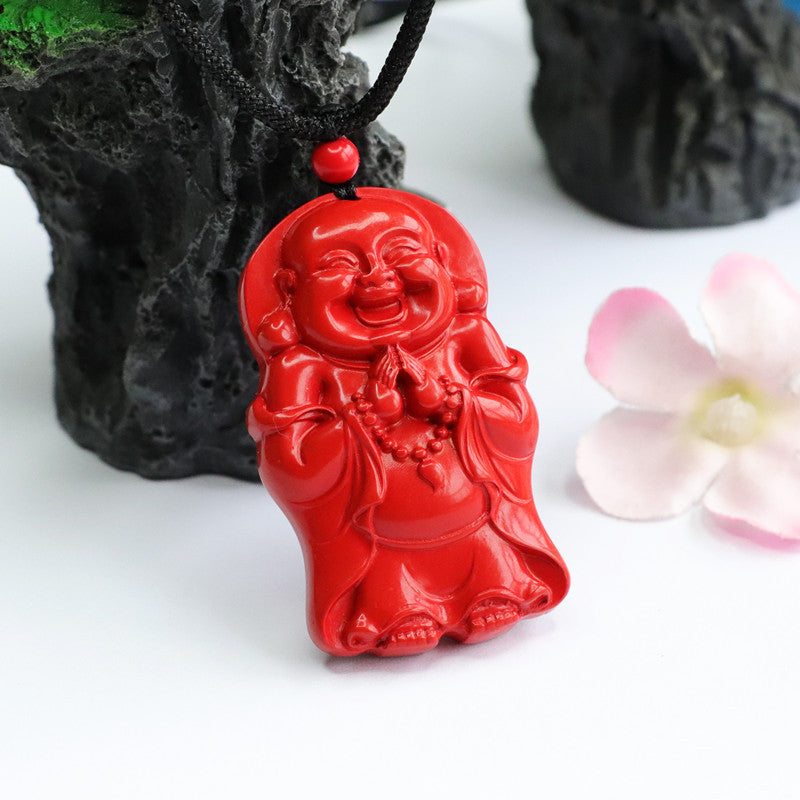 Cinnabar Standing Buddha Pendant with Red Sand Jewelry