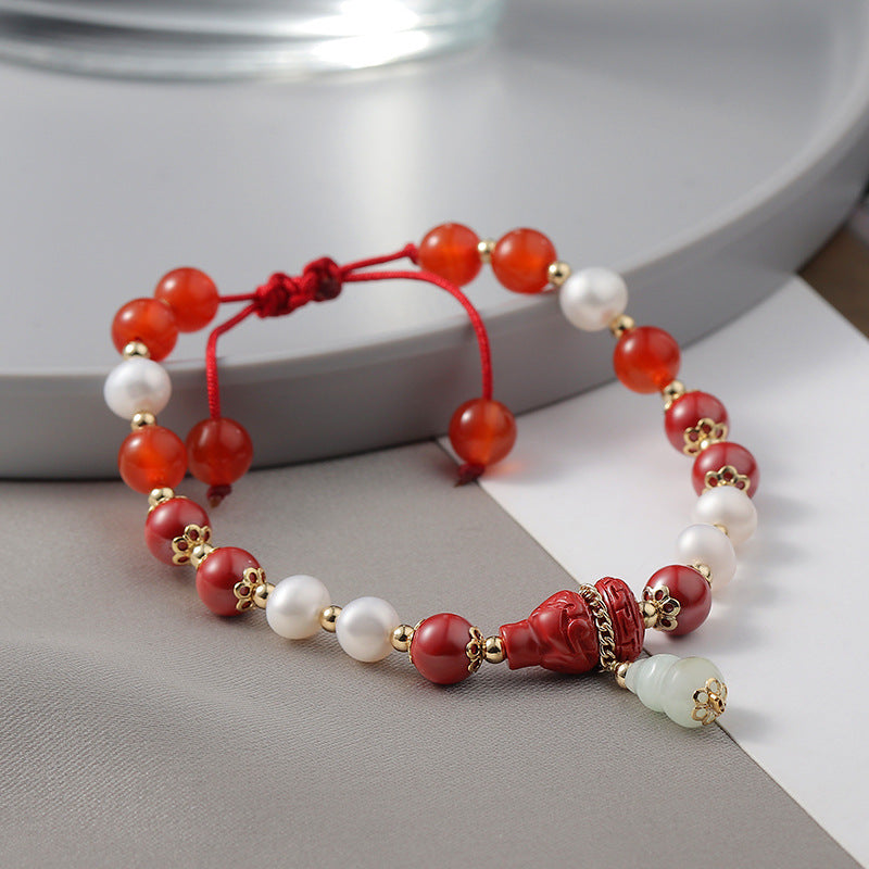 China-Chic Cinnabar and Freshwater Pearl Bracelet