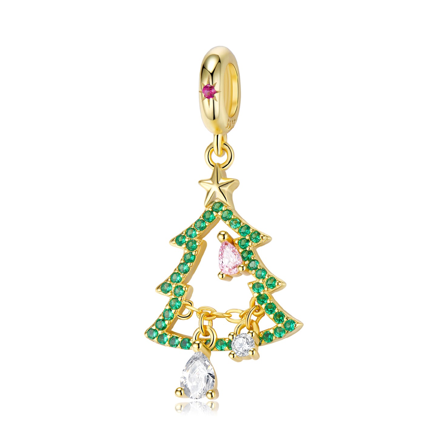 Hollow Christmas Tree Colourful Zircon Silver Pendant