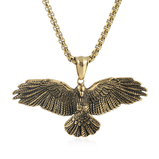 Titanium Steel Eagle Pendant Necklace for Men - Retro Punk Style European and American Design