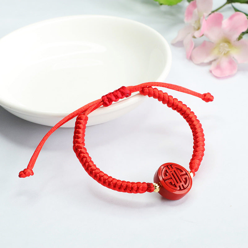 Red Sand Cinnabar Bracelet with Double Happiness Design