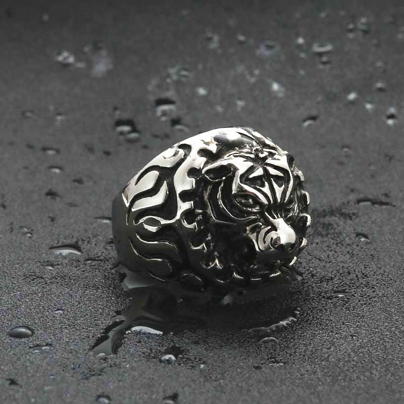 Titanium Steel Flame Cheetah Ring - Retro Hipster Punk Jewelry for Men