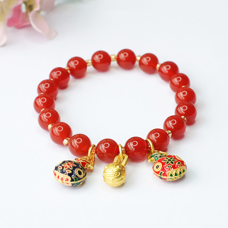 Enamel Swallow Gold Beast Red Agate Bracelet