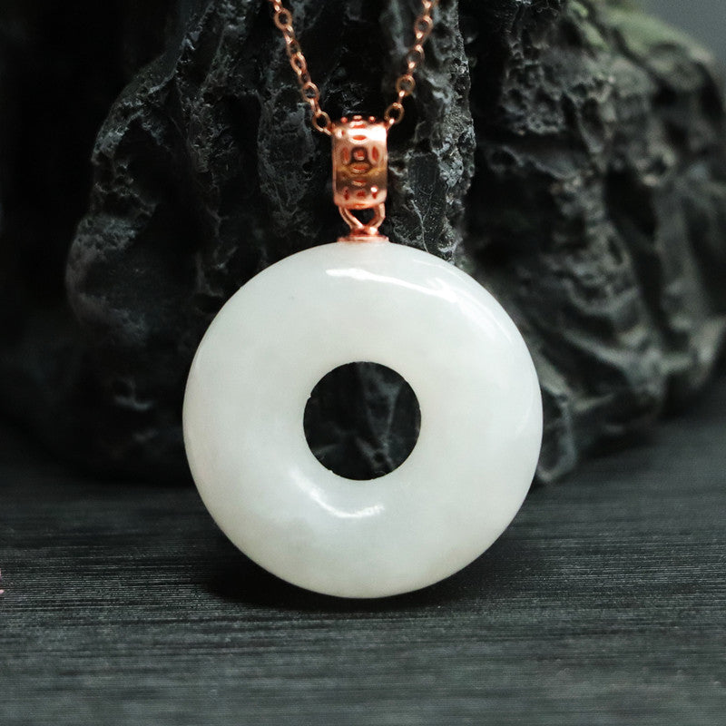 Silver Circle Pendant Necklace with Hotan Jade Detail