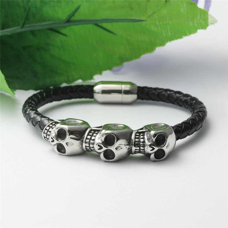 Personalized Titanium Steel Punk Skull Scalp Bracelet for Men - Stylish Braided Design