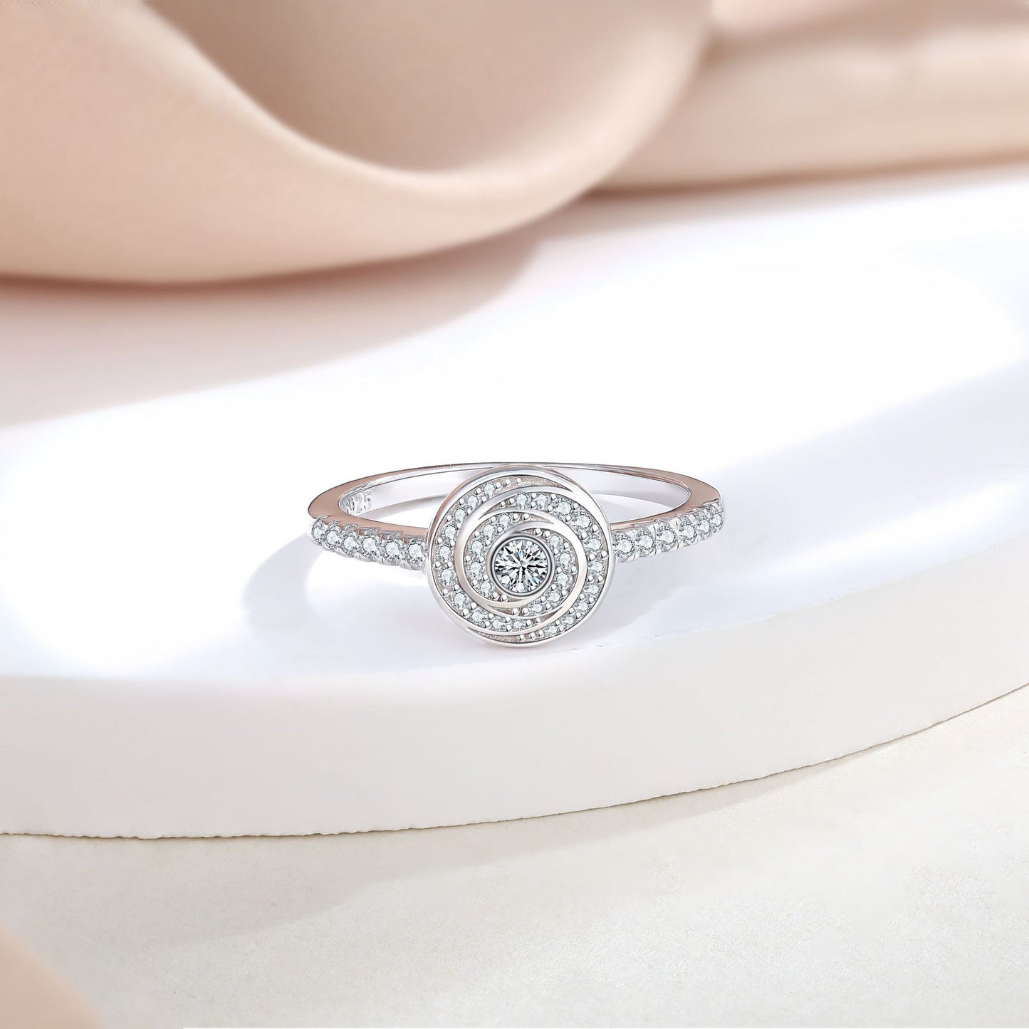 Circular Vortex Zircon Sterling Silver Ring