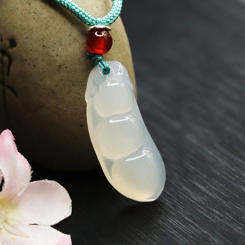 Natural Ice White Chalcedony Four Kidney Beans Pendant Jewelry