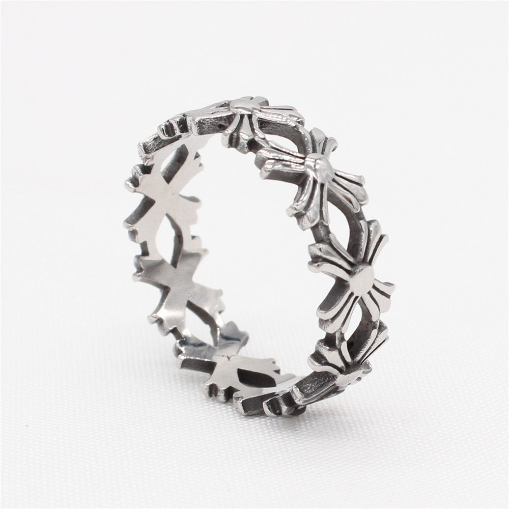 Simple Hollow Croix Cross Titanium Steel Ring for Men