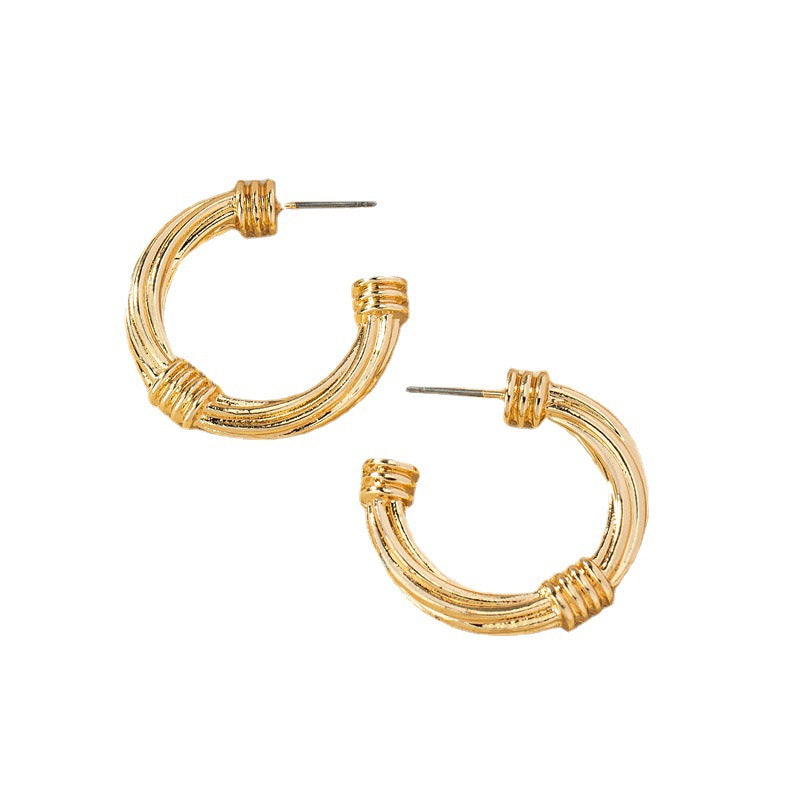 Exquisite C-Shaped Metal Earrings with Woven Fried Dough Twists