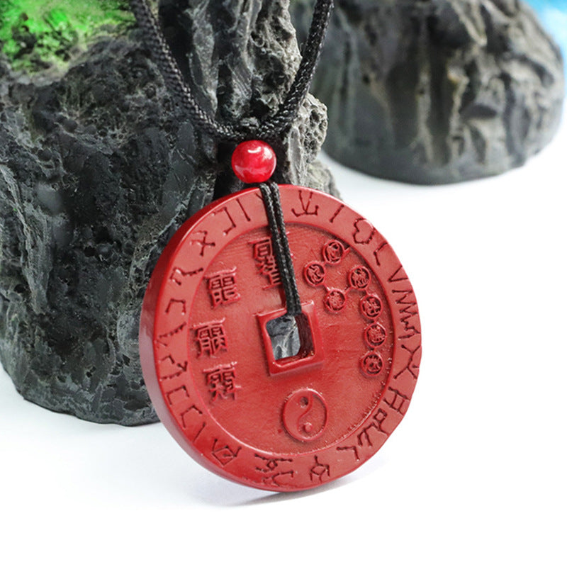 Mystical Cinnabar Round Pendant Embedded with Purple Gold Sand