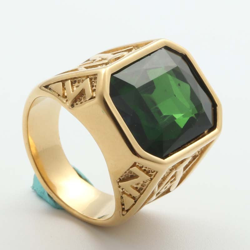 Men's Retro-Inspired Titanium Steel Gemstone Ring with Zircon Accents in Multiple Colors