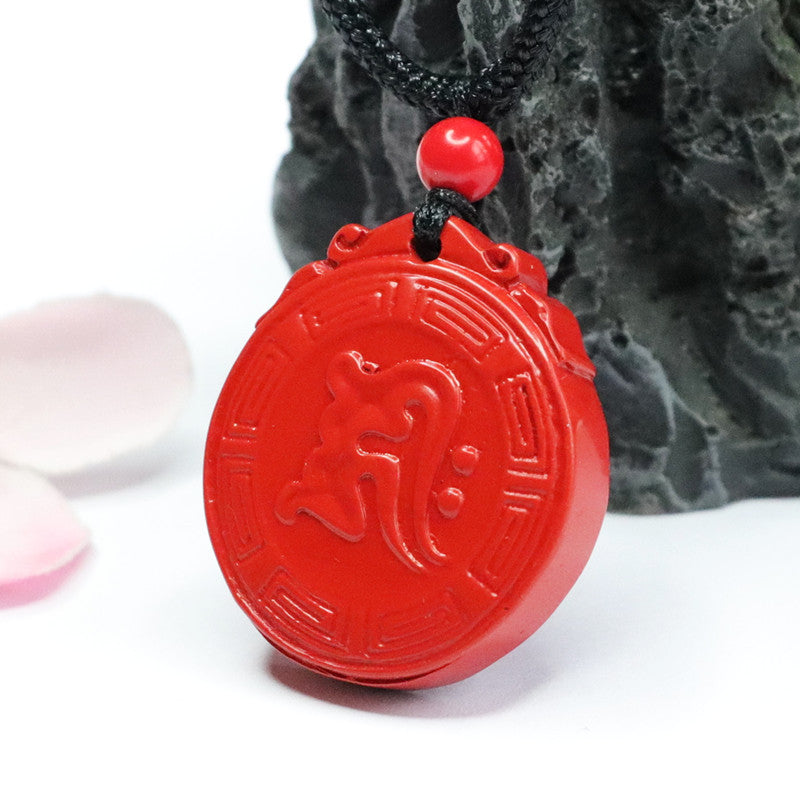 Vermilion Sand Six Character True Words Pendant with Cinnabar Stone