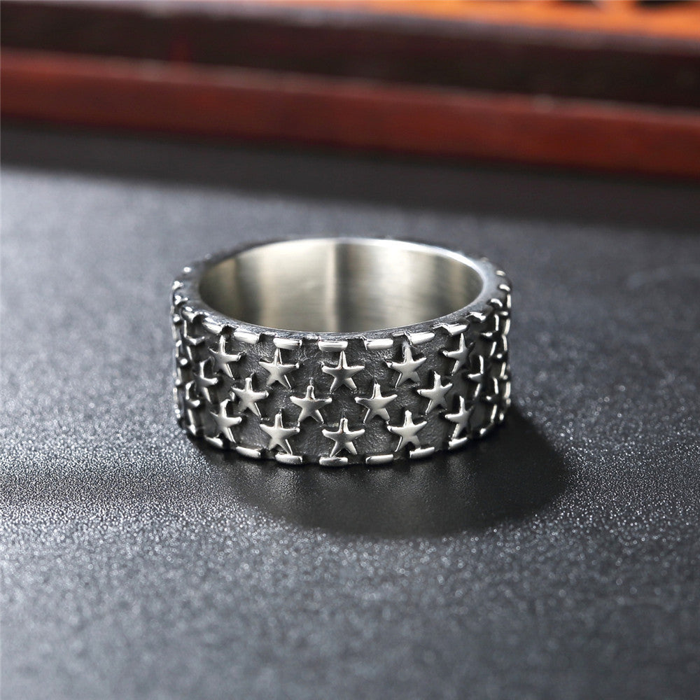 Popular Personalized Star Full Sky Five Pointed Star Titanium Steel Ring for Men