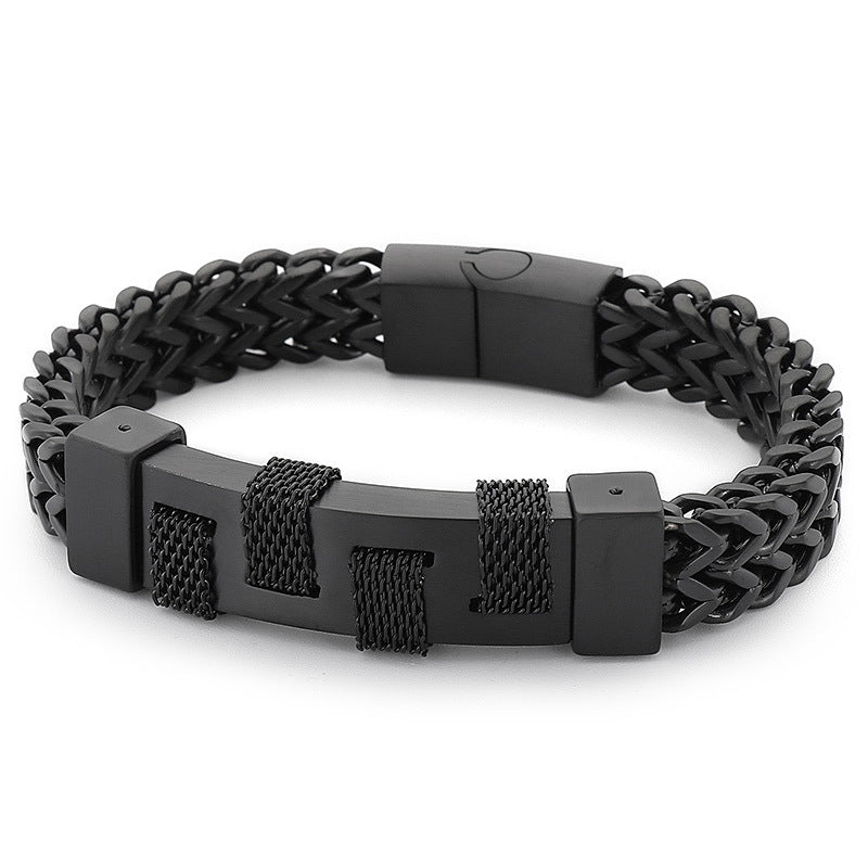 Urban Edge Men's Titanium Steel Bracelet: Curved Woven Design for Creative Street Fashion