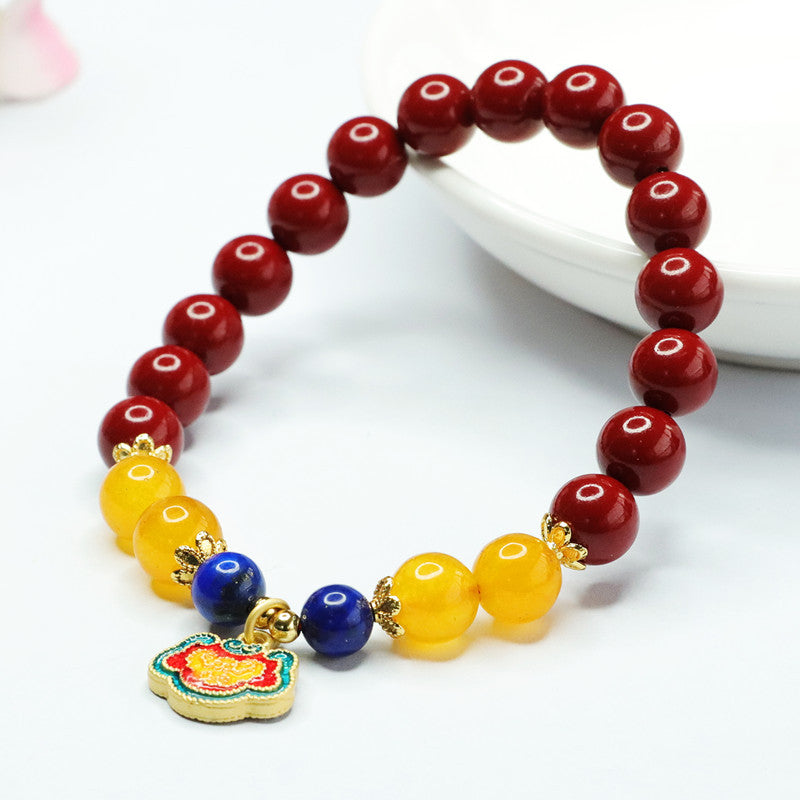 Vermilion and Lapis Lazuli Stone Sterling Silver Bracelet