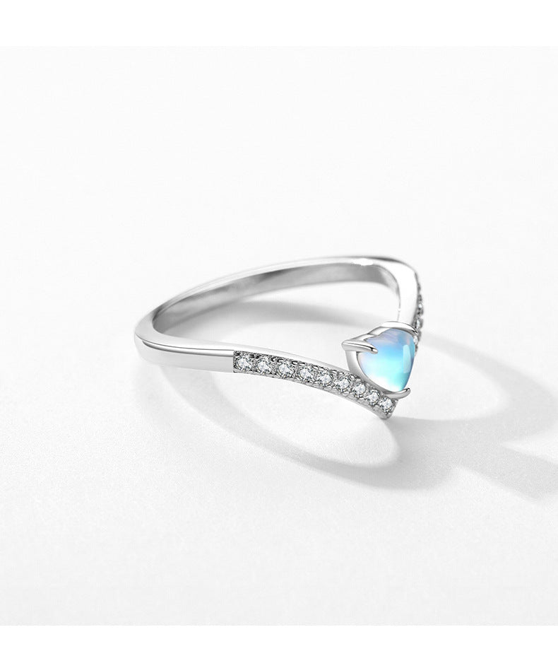 S925 Sterling Silver Heart Shaped Moonlight Stone Arrow Ring for Women's Korean Edition