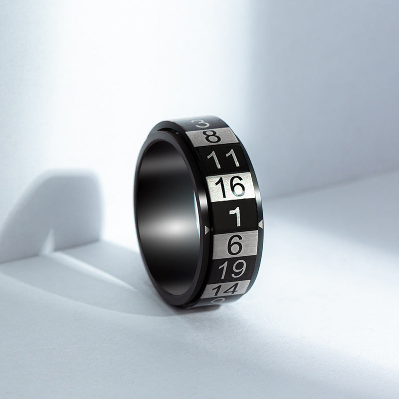 Rotating Arabic Numerals Titanium Men's Ring for Stress Relief