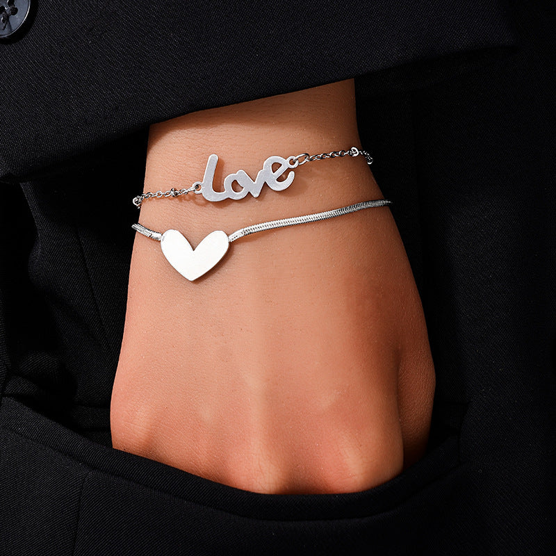 Elegant Double-Layered Heart Bracelet in English Style