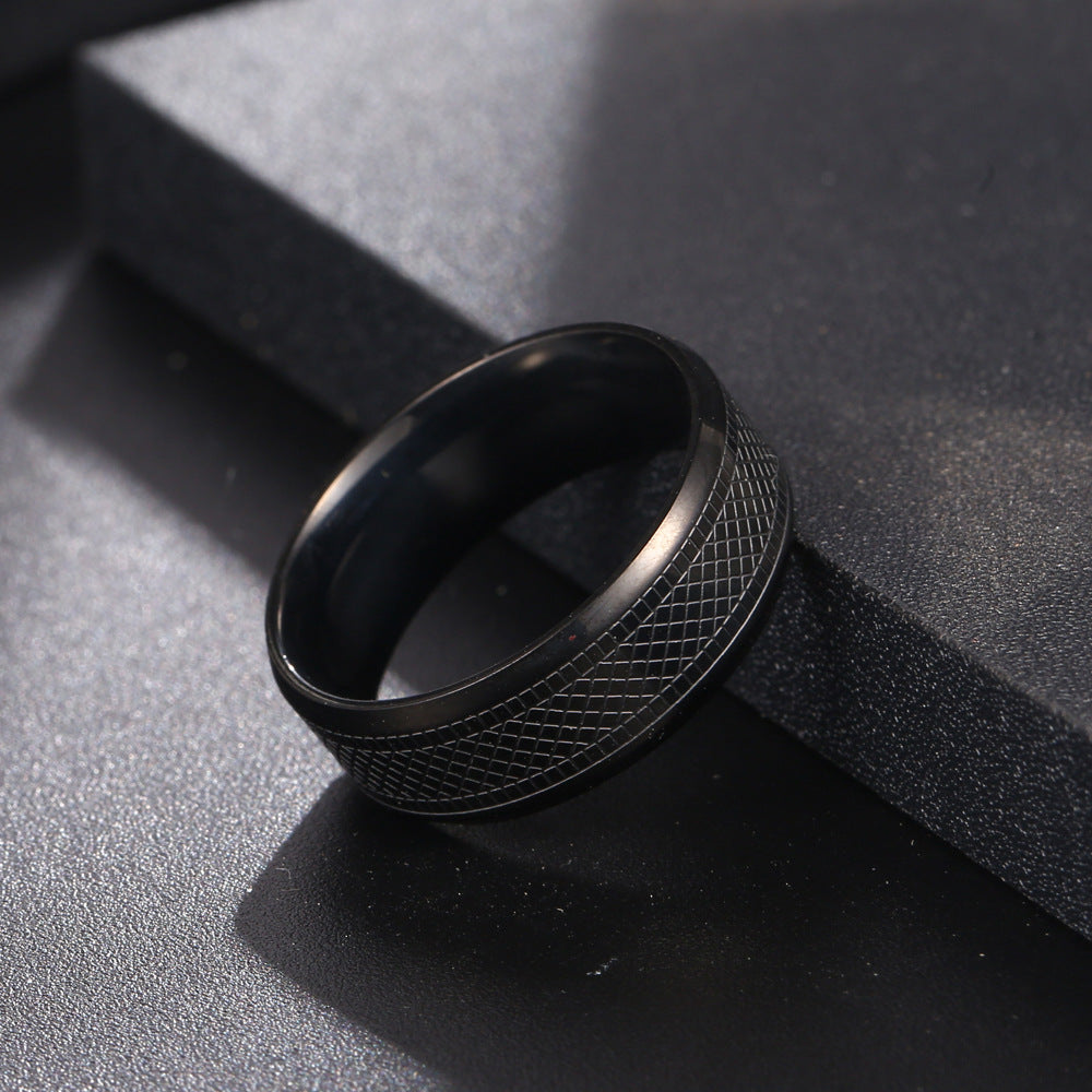 Trendy Titanium Steel Men's Ring with Dark Plaid Snakeskin Texture - Hip-Hop Jewelry