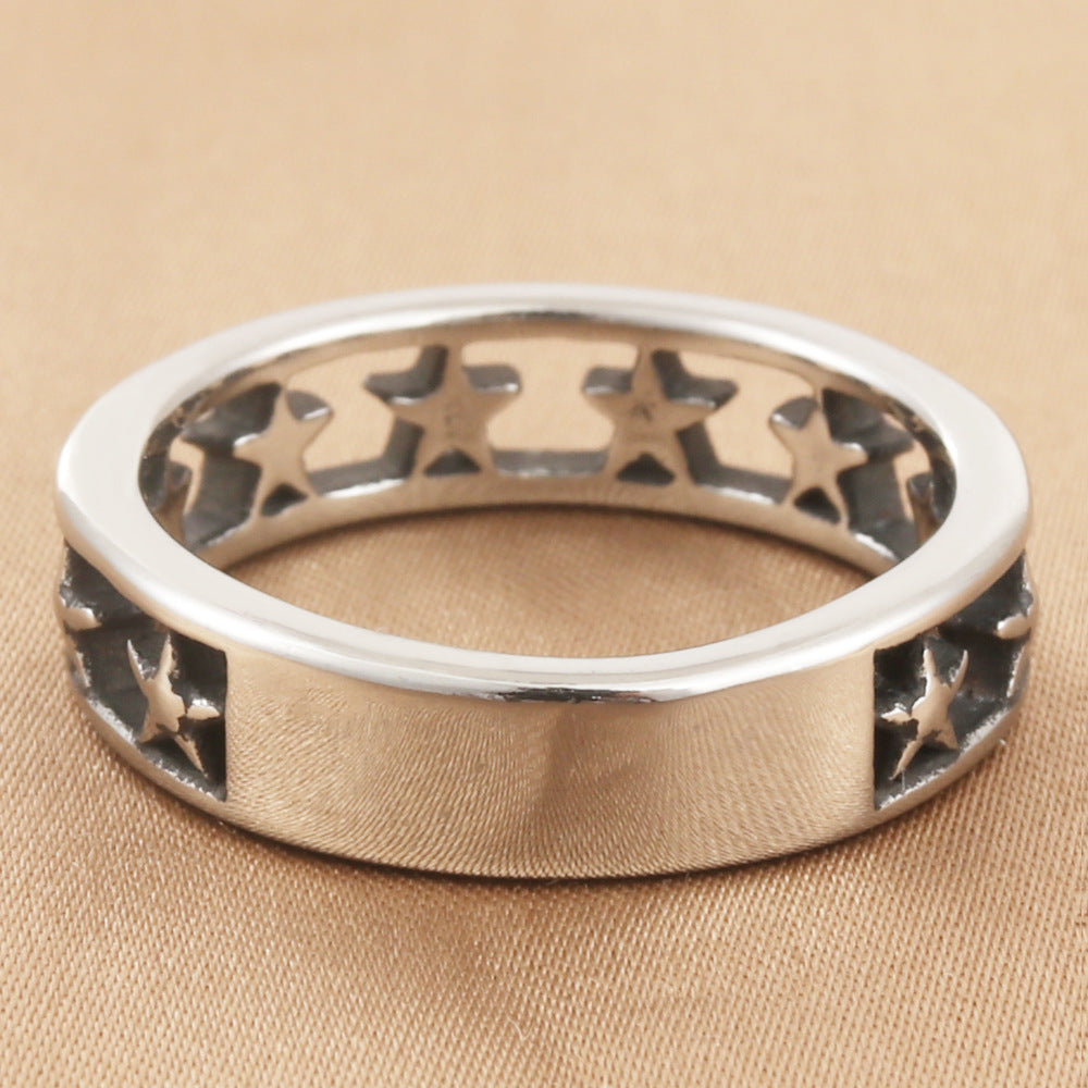 Trendy Retro Titanium Steel Men's Hollow Five-Pointed Star Ring - Personalized Accessories