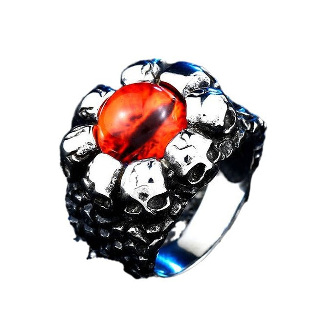 Men's Titanium Steel Skull Ring with Eyes - Edgy Retro Design, Wholesale Available