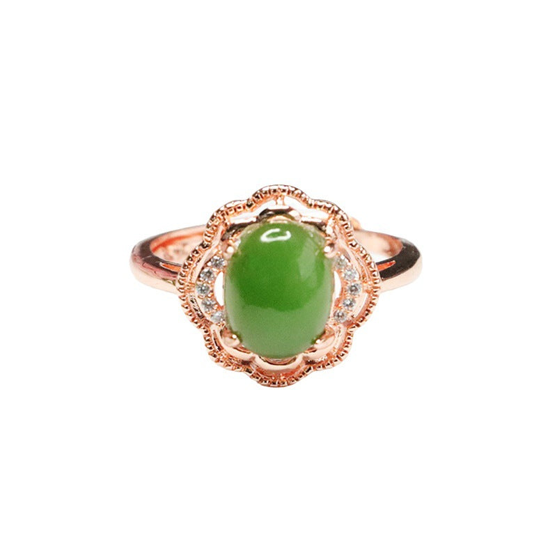 Elegant Retro Hetian Jade Petal Ring with Sterling Silver