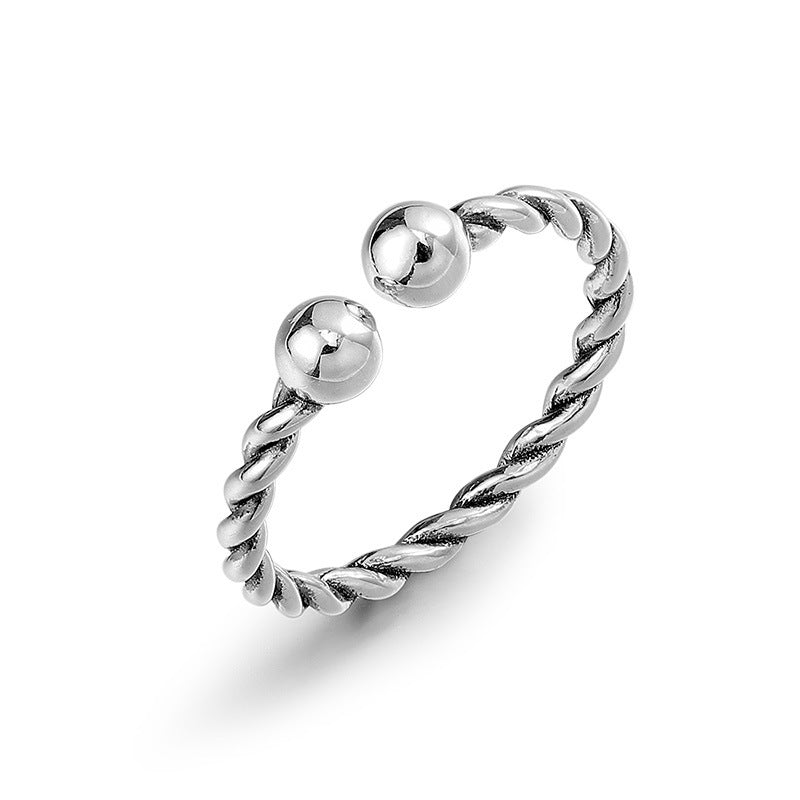 Small Beads Spiral Twists Design Opening Sterling Silver Ring