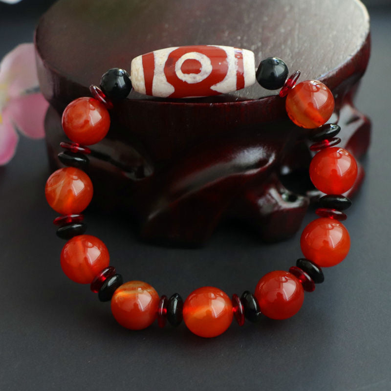 Tibetan Three-Eyed Red Agate Sterling Silver Bracelet